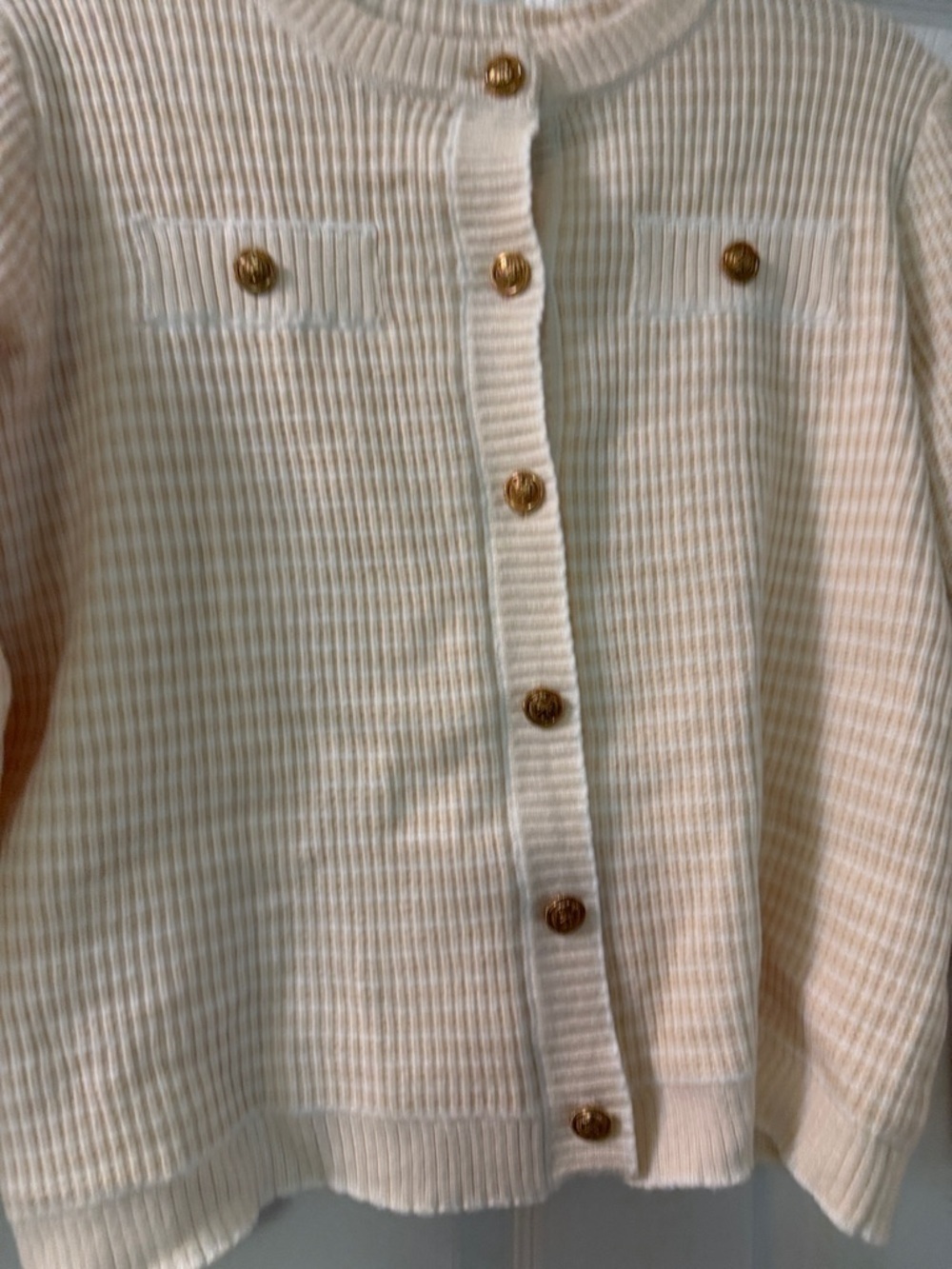 Elegant Cream Button-Up Knit Blazer Jacket - Picture 6 of 6